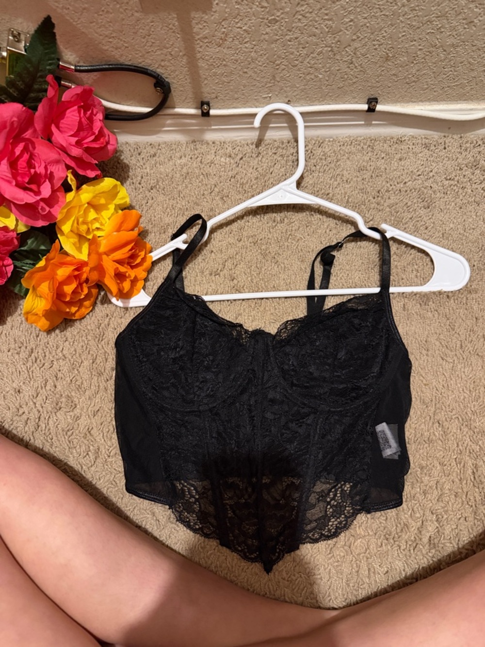 SHEIN Black Lace Longline Bralette